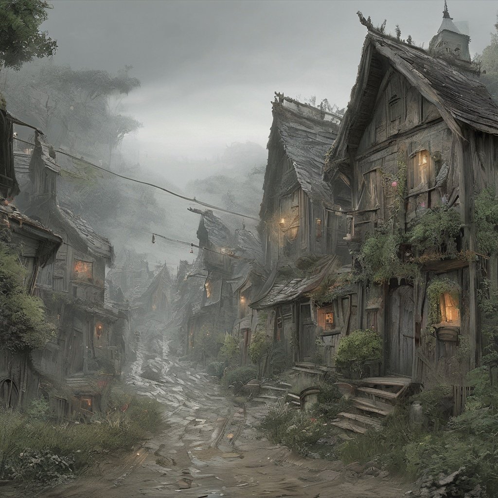 gloomy,village,best quality,highly detailed,masterpiece,extremely detailed,Amazing,finely detail,official art,  <lora:gloomyXL:1>
