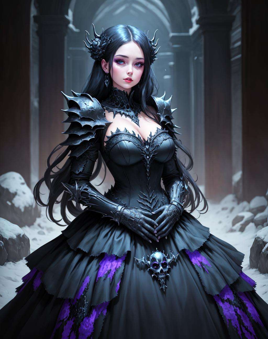 4K, Masterpiece, highres, absurdres, ballgown,edgDeathKnight,a woman in [gown|armor] ,wearing edgDeathKnight armor,   <lora:DeathKnightBallGown:0.75>