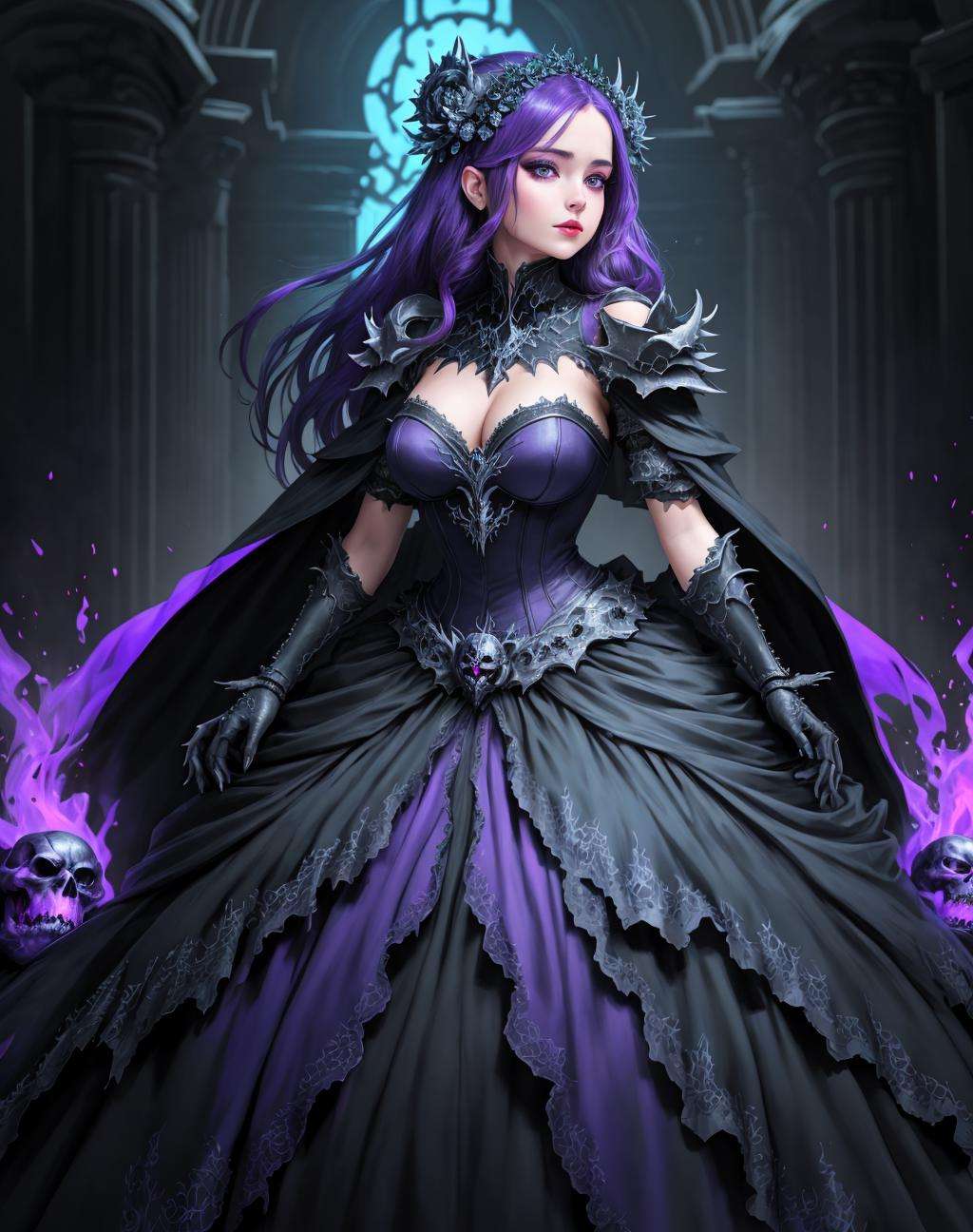 4K, Masterpiece, highres, absurdres, ballgown,edgDeathKnight,a woman in [gown|armor] ,wearing edgDeathKnight armor,   <lora:DeathKnightBallGown:0.75>