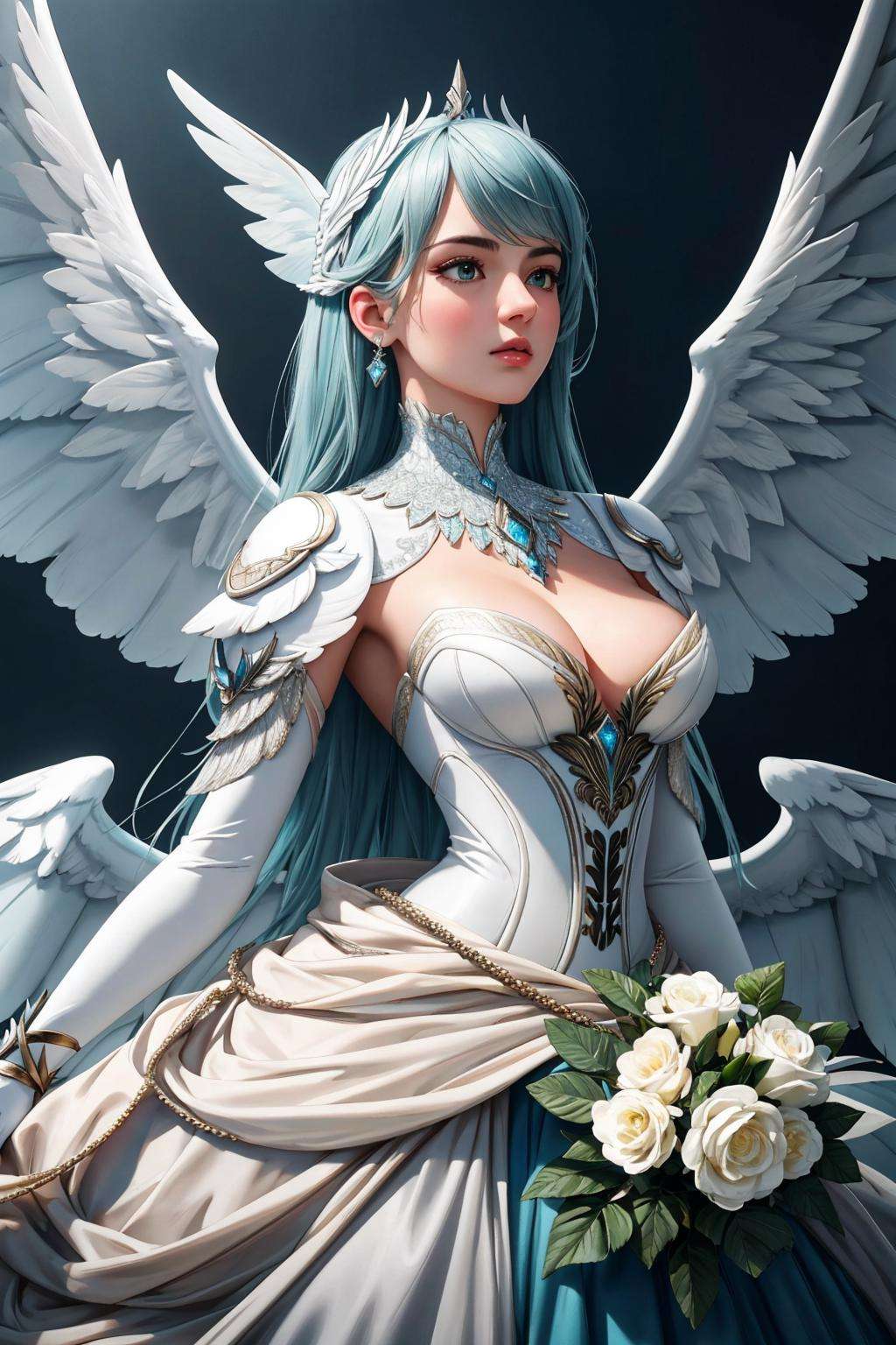 ((Masterpiece, best quality,photography, detailed skin, realistic, photo-realistic, 8k, highly detailed, full length frame, High detail RAW color art, diffused soft lighting, shallow depth of field, sharp focus, hyperrealism, cinematic lighting,close up)),(edgGaruda_dress:1.2),ballgown a  bird_woman wearing [ballgown|edgGaruda_dress] ,in the sky<lora:edgGarudaBallgown:0.8>