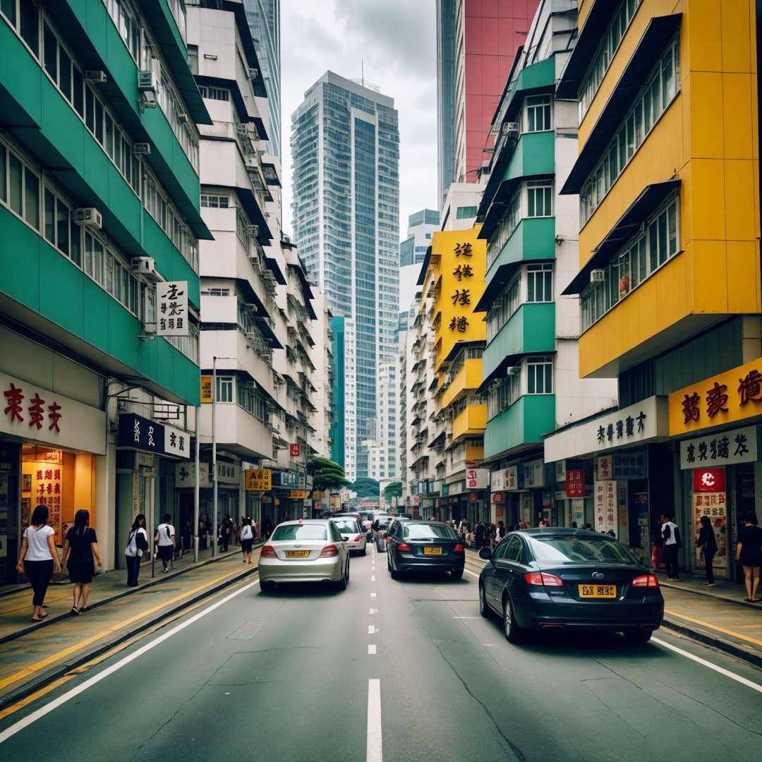 aargoldhk, a city street with cars and people walking on the sidewalk and buildings on the other side of the street  <lora:AARG_Old_HK-000014:0.40>
