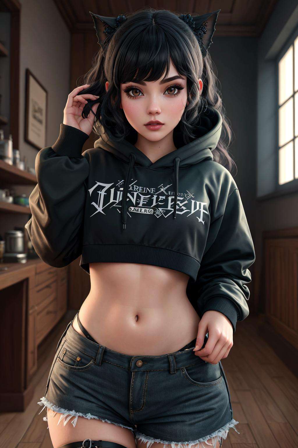 Masterpiece, absurdres,8k, extremely detailed, amazing, fine detail,correct anatomy,([hoodie|GothGal]::0.75),closeup,a woman wearing a GothGal_hoodie, <lora:DarkHoodies:0.75>