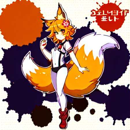 isaCrossing, <lora:isabelleAnimal_v10:0.7>, Beautiful Art Style, 1girl, young woman, looking at viewer, luscious, cosmic, standing splits, cop costume, sen, animal ears, fox ears, fox girl, fox tail, hair flower, hair ornament, orange eyes, orange hair, short hair, tail,<lora:senkoLora_v4:0.5>,  Blood_Skelter,<lora:BloodSkelterStyle-30:0.8>