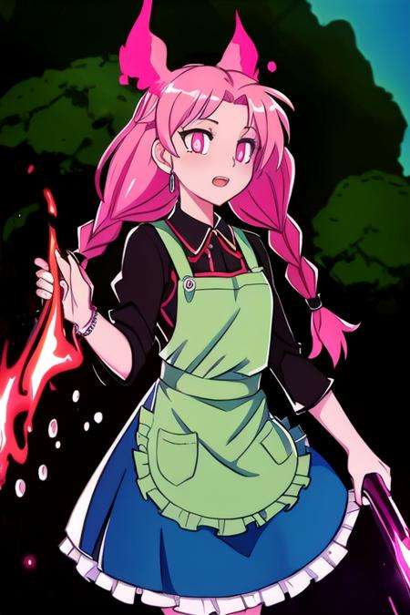 <lora:BloodSkelterStyle-30:0.9> Blood_Skelter, pink blood, glowing eyes, fire, SFW, 1Girl, Adult, (fat Bahraini:1.2) woman, natural small breasts, very short light brown twin braids hairstyle, wearing pink pinafore apron outfit, amethyst jewelry, Hauberk accents, glowing pupils, light green eyes, distracted expression, empyrean artistry solar eclipse ambience with tropical savanna background, depth of field, bokeh, god rays, vivid colors, cinematic hard lighting, smooth shadows, (temperate:0.8125) (wpyts:0.8125) (qeumfphigx:0.875) (splashing:1.1875) (rhyxh:1.1875) (ramoghqvkh:0.875) (tropical rainforest:0.75) (bfeks:1.1875) (nhypd:1.1875) (riigtlauwl:1.0) (qhnffzsjwn:1.125) (glacier:1.1875)