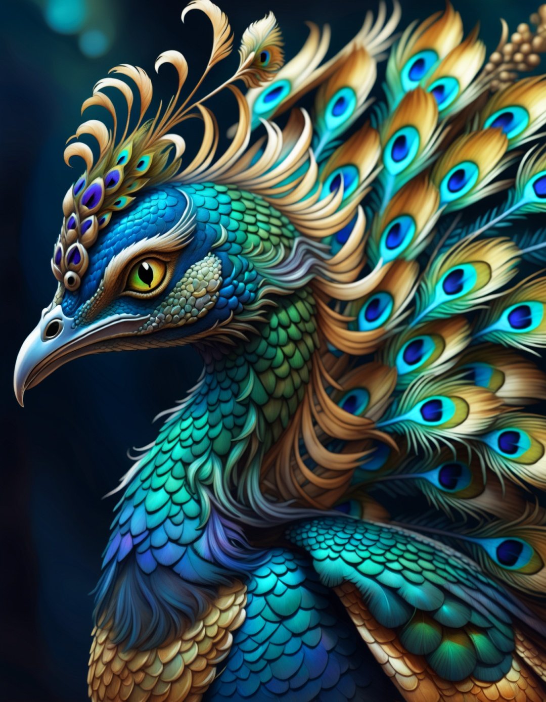 digital art concept of a peacock dragon, whimsical, fantasy, watercolor pencil sketch, 8k, intricate details, scaled feathers,  digital art, fantasy dragon,<lora:DTStyle:1> DTstyle,