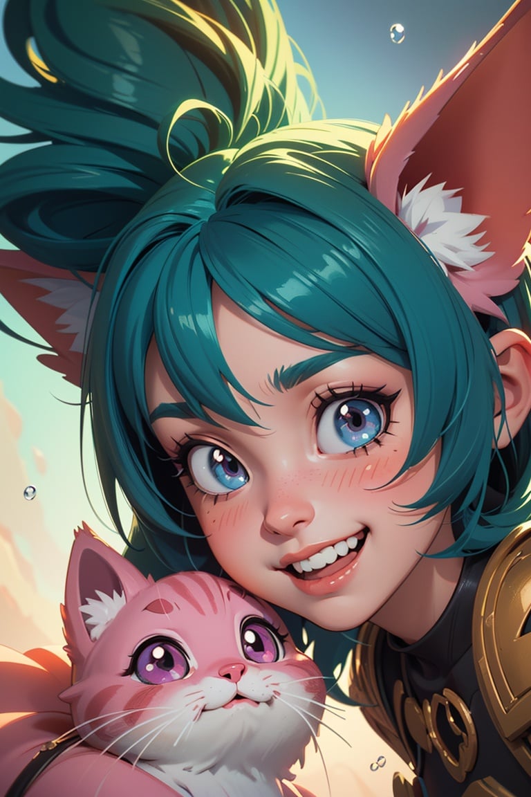 ((masterpiece:1.5, concept art, best quality)), very cute appealing anthropomorphic kitten, fluffy, cute, cartoon, (kawaii), looking at the viewer, big grin, happy, fruit, berry, anime blush, droplets, macro, sunlight, fantasy art, dynamic composition, dramatic lighting, epic realistic, award winning illustration