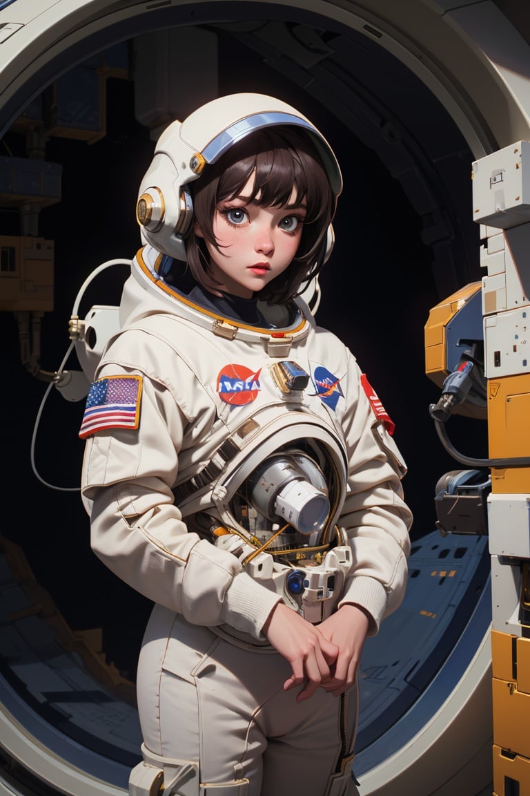 Girl with astronaut suit, 1girl, nasa, machines, detailed, UHD quality, Frungaplassy--5.2