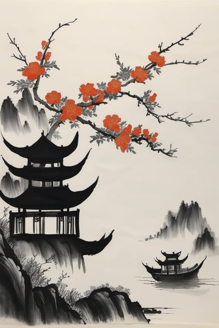 chinese ink drawing, no humans, flower, still life, scenery<lora:chinese_ink_drawing_xl:1> 