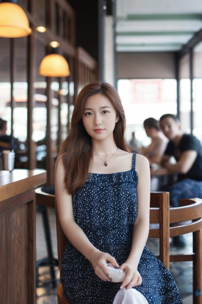 1girl,looking at viewer,cafe,sitting on a chair,