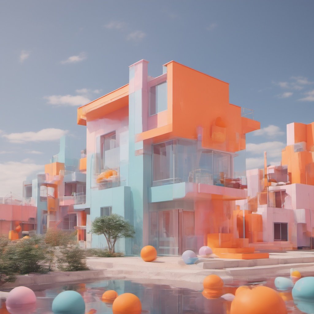 in the style of saturated pigment,PierreCardin,pastel accent hermes orange building, conceptual playlists, bright sculptures, contemporary candy - coated, <lora:secai-surenjike:1>,
