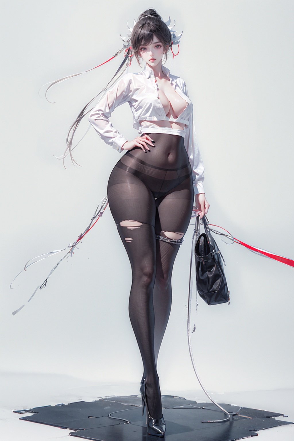 Figure material. masterpiece,best quality,1girl,high heels, looking at viewer, ,standing,looking at viewer, thick thighs, wide hips, ,Chinese art,Hentai ropebondage,Real,light,torn pantyhose, <lora:EMS-7427-EMS:0.3>, <lora:EMS-13720-EMS:0.8>, <lora:EMS-14469-EMS:0.4>, <lora:EMS-14447-EMS:0.7>