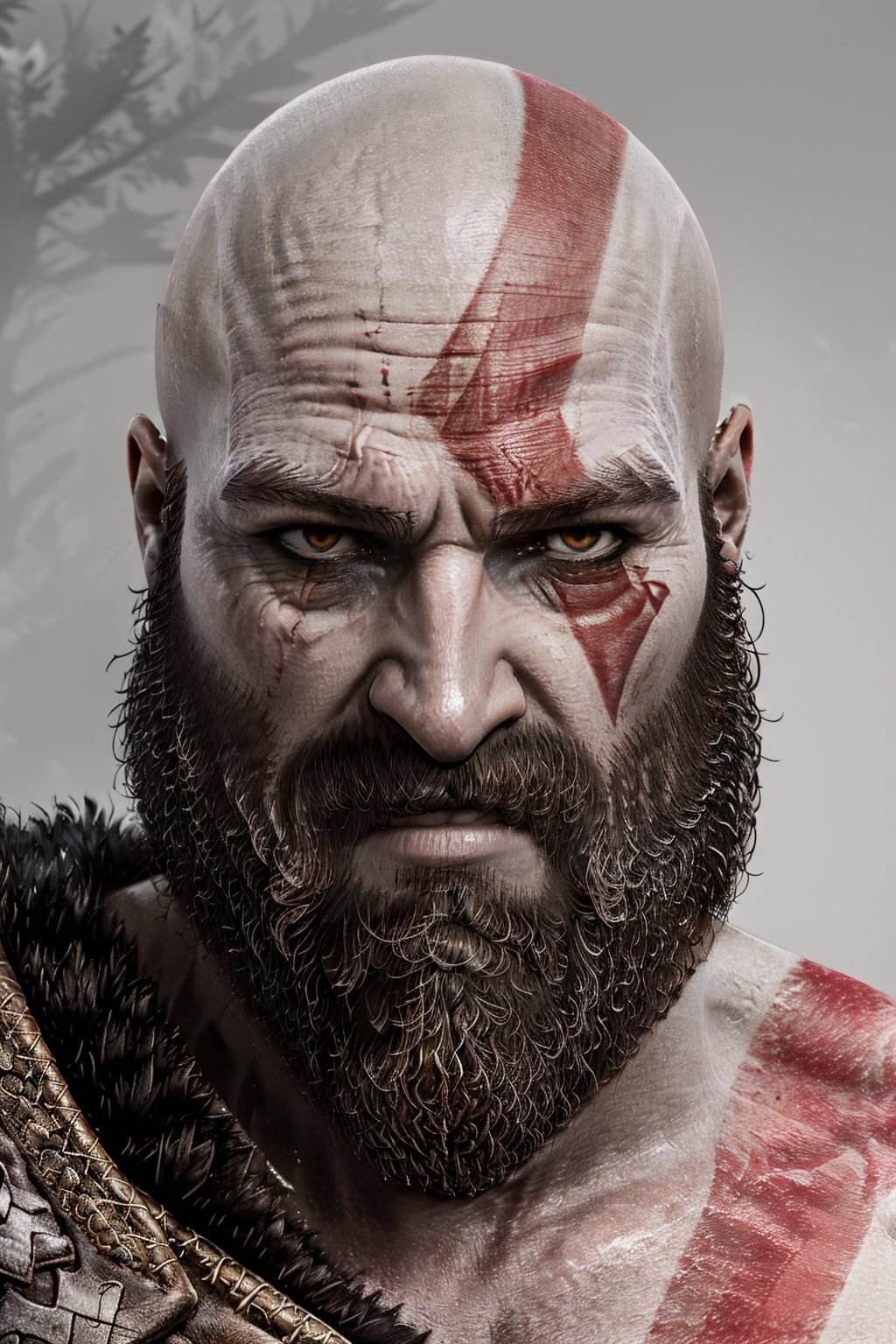 (masterpiece, best quality:1.2),  <lora:kratos-20:0.7> , kratosGOW_soul3142, 1boy, scar, portrait, realistic, bald,