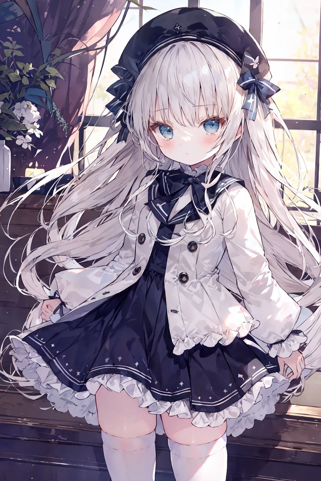 masterpiece, best quality,1loli,white thighhighs,