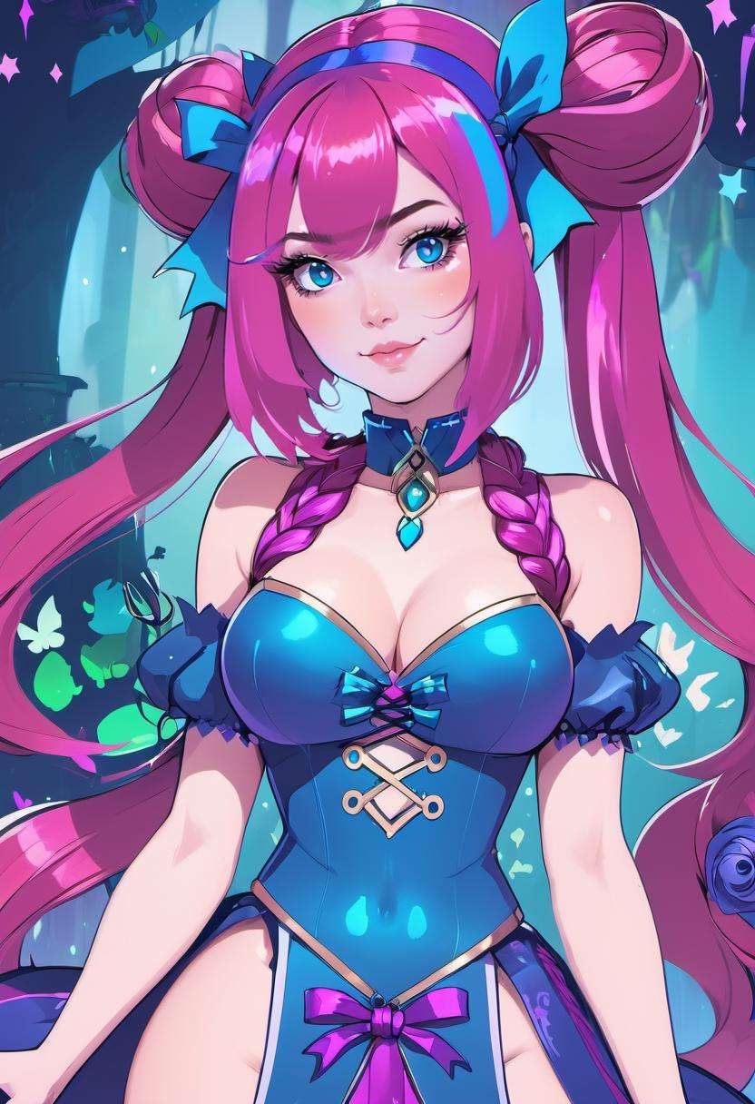 anime, 1girl, beautiful woman with magenta hair with indigo highlights, Cropped Cut,hair ribbon, outlandishly sexy costume design, (full body:1.3), at aVictorian, fairy tale  party, , vibrant colors<lora:envy_xl_test_6:\0.75> 