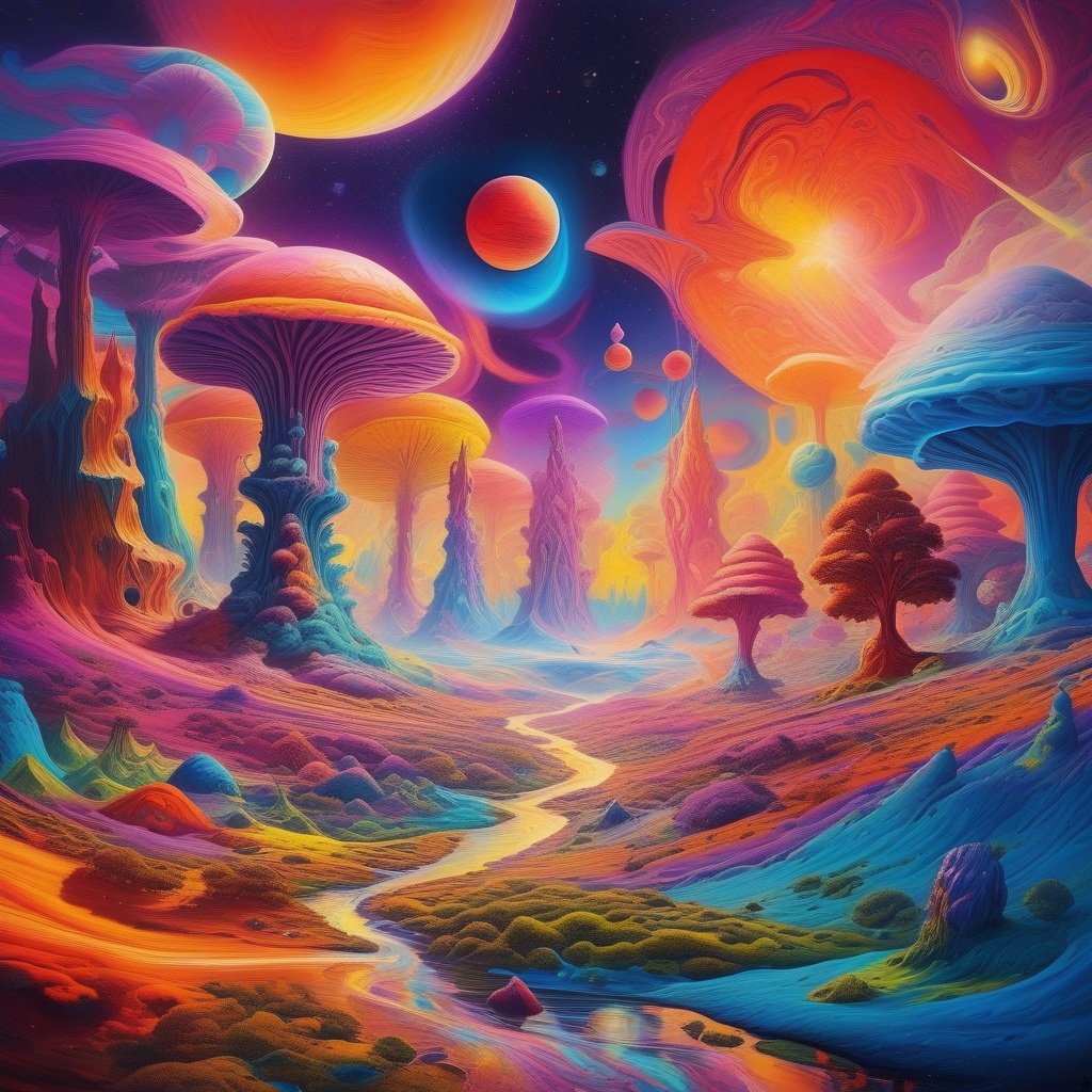 ((ultravivid)), psychedelic dimension, cosmic wonderland, surreal imagery, abstract shapes, vibrant colors, imaginative concepts, boundless creativity, radical ideas, experimental techniques