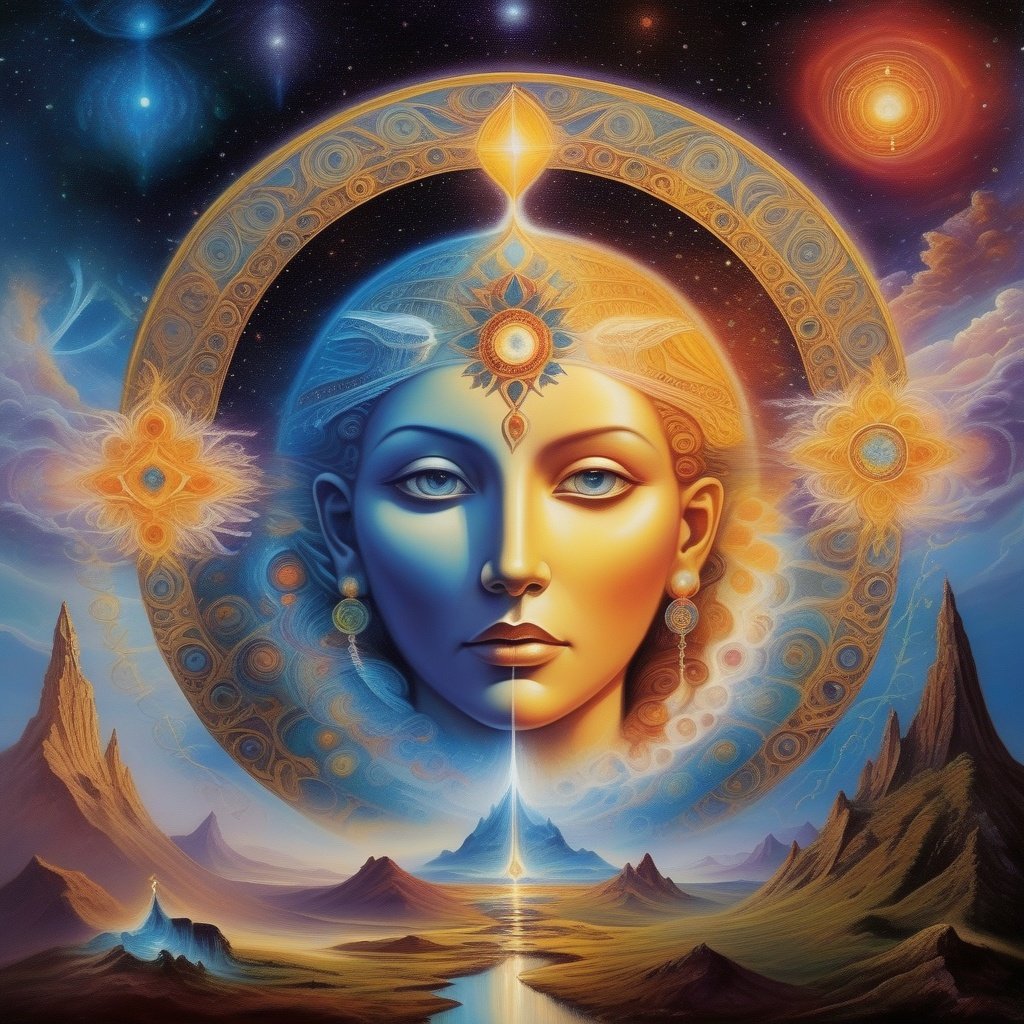 ((visionary art)), mysterious realms, mystical creatures, supernatural beings, spiritual symbols, cosmic gateways, transcendental themes, groundbreaking styles, pioneering aesthetics, progressive innovations 