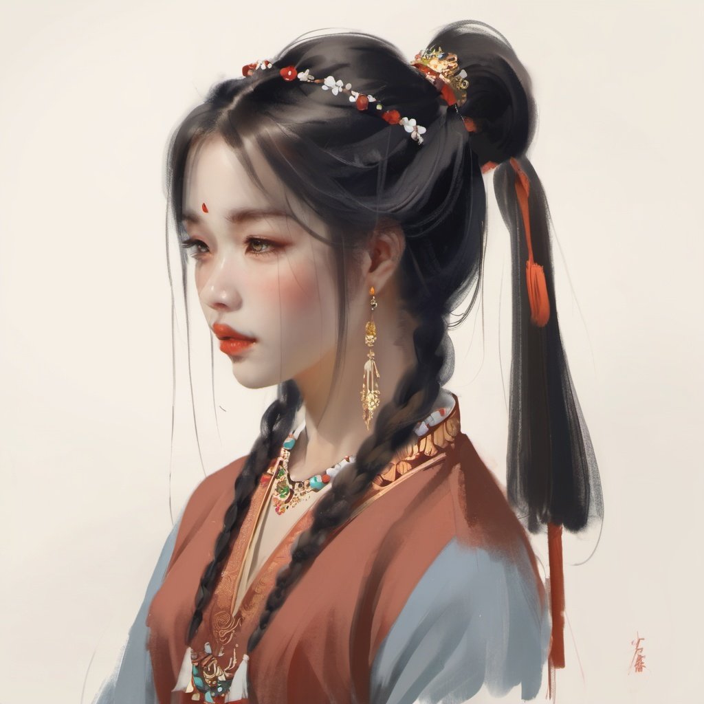 a painting in the style of guidao style,A girl with a ponytail