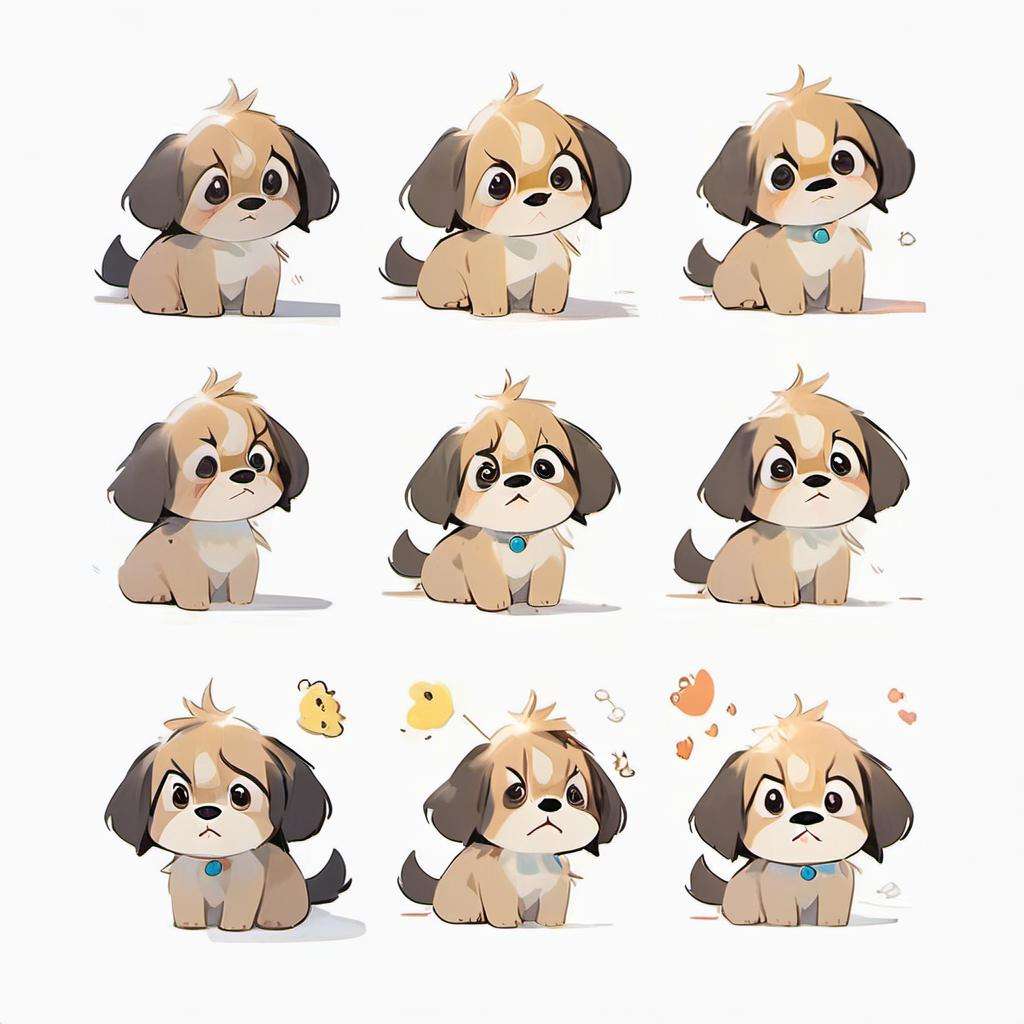 stickers,biaoqing,stickers of cute dog,white background,simple background,emotional,best quality,highly detailed,masterpiece,an extremely delicate and beautiful,extremely detailed,8k wallpaper,Amazing,finely detail,official art,happy,disarten,doubt,hair_tie,weeeeps,<lora:stickers_0.8+stickers2_0.8:0.8>,