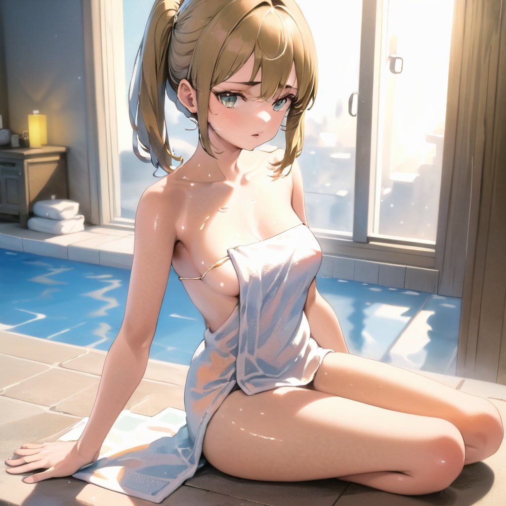 sfw, 1 girl, naked_towel, sitting, marco shot, masterpiece, best quality, highly detailed