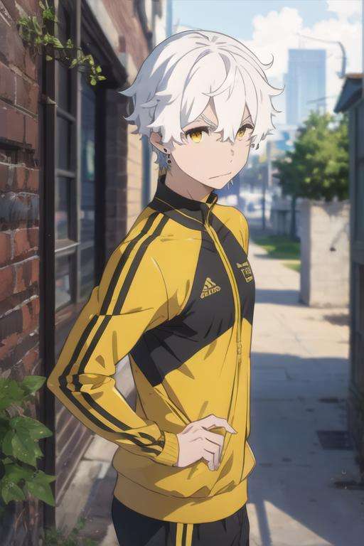 masterpiece, best quality, , 1boy, solo, male focus, looking at viewer, , , <lora:regulus_corneas:0.64>, regulus_corneas, white hair, yellow eyes, jewelry, sportswear