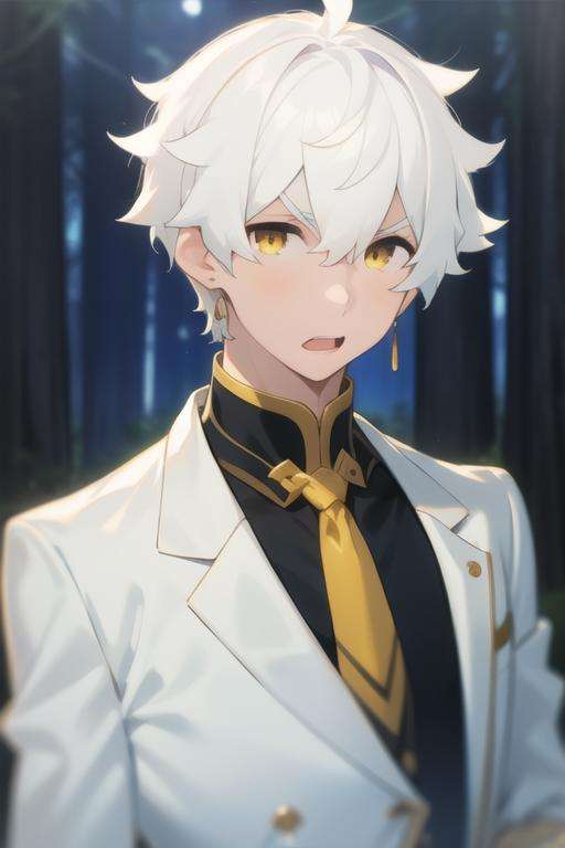 masterpiece, best quality, , 1boy, solo, male focus, looking at viewer, upper body, depth of field, <lora:regulus_corneas:0.68>, regulus_corneas, white hair, yellow eyes, , formal, necktie, dress shirt