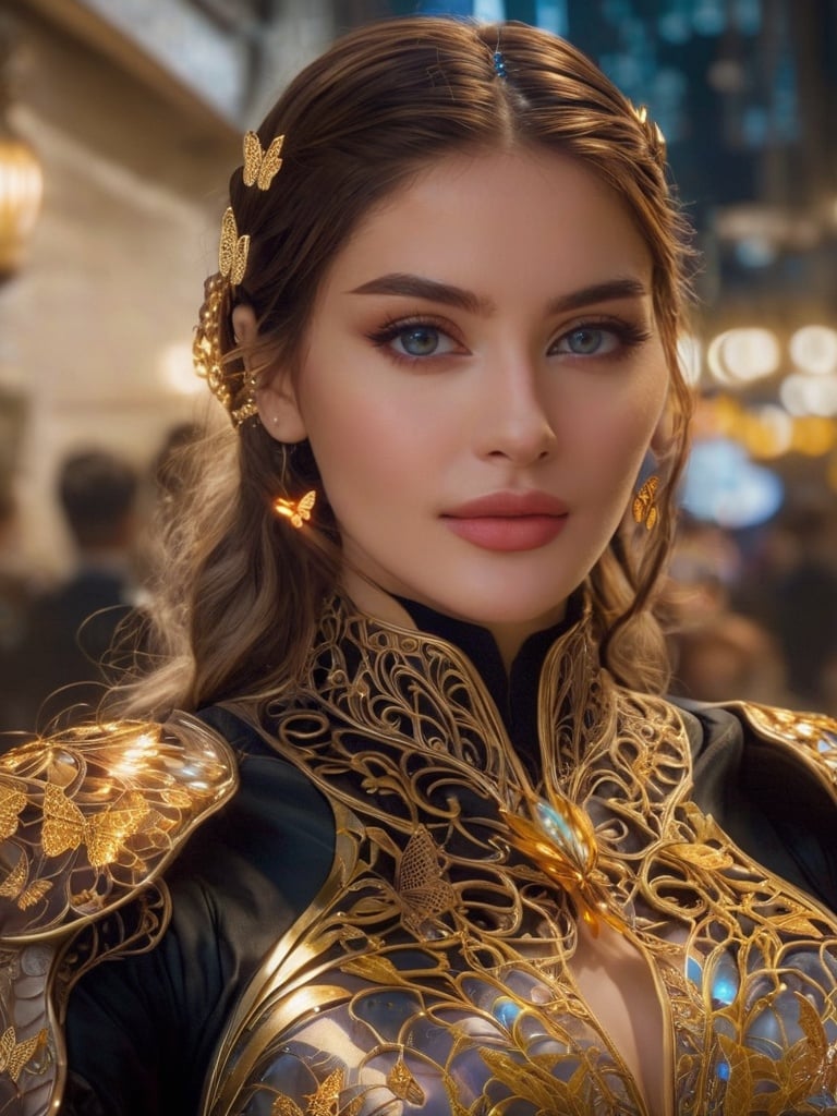 cinematic film still photo, 8k portrait of beautiful cyborg with brown hair, intricate, elegant, highly detailed, majestic, digital photography, art by artgerm and ruan jia and greg rutkowski surreal painting gold butterfly filigree, broken glass, (masterpiece, sidelighting, finely detailed beautiful eyes: 1.2), hdr, realistic, high definition, . shallow depth of field, vignette, highly detailed, high budget Hollywood movie, bokeh, cinemascope, moody, epic, gorgeous, film grain, grainy <lora:h4n3n_SDXL_v1-000007:1>