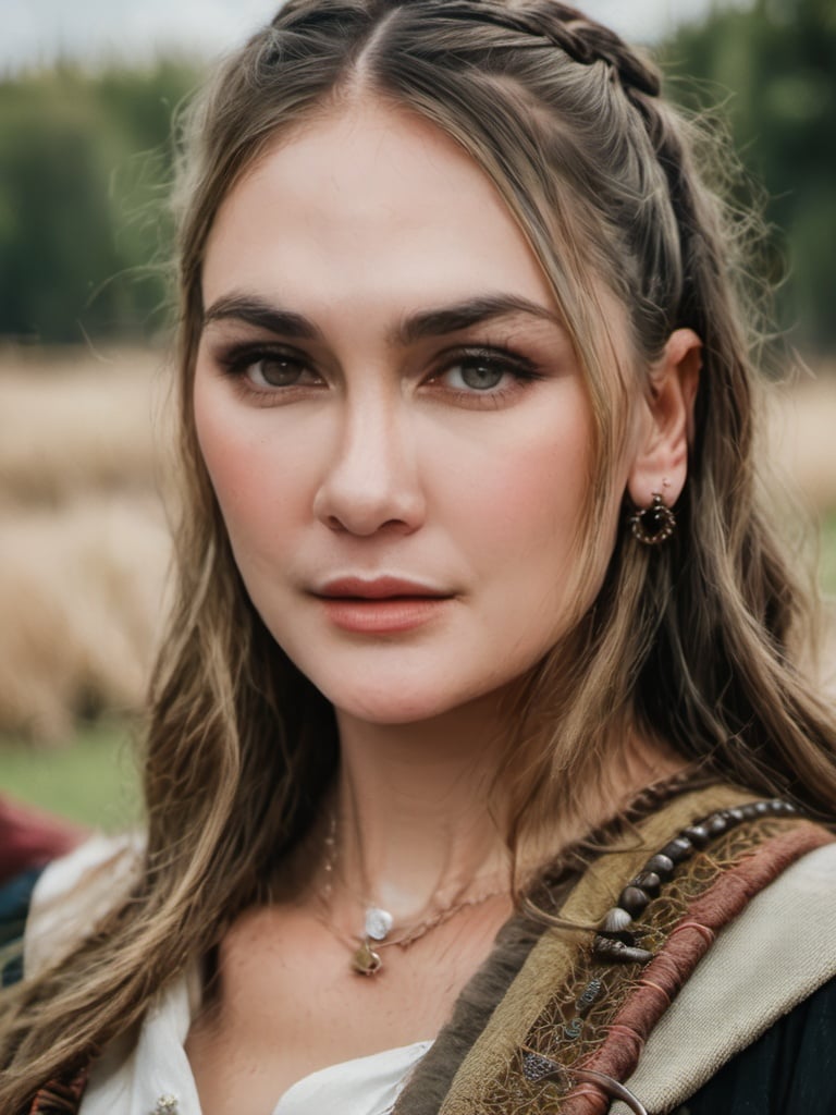 Detailed and realistic portrait of beautiful modern female viking| soft natural lighting| portrait photography| 85mm lens| magical photography| dramatic lighting| photo realism| ultra-detailed| intimate portrait composition| Cinestill 800T<lora:lun4_v1-0000010:1:1>