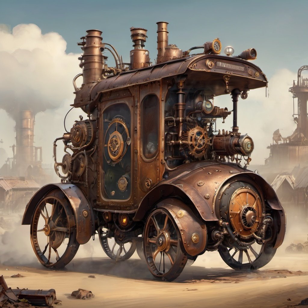 <lora:steampunk_xl-off:1> steampunk style,(masterpiece),(best quality),wheel, steam ,Wasteland, post-apocalyptic world