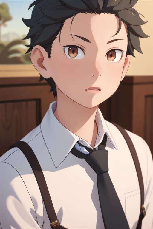 masterpiece, best quality, illustration, 1boy, solo, male focus, looking at viewer, upper body, depth of field, <lora:subaru_natsuki:0.64>, subaru_natsuki, black hair, brown eyes, formal, necktie, dress shirt