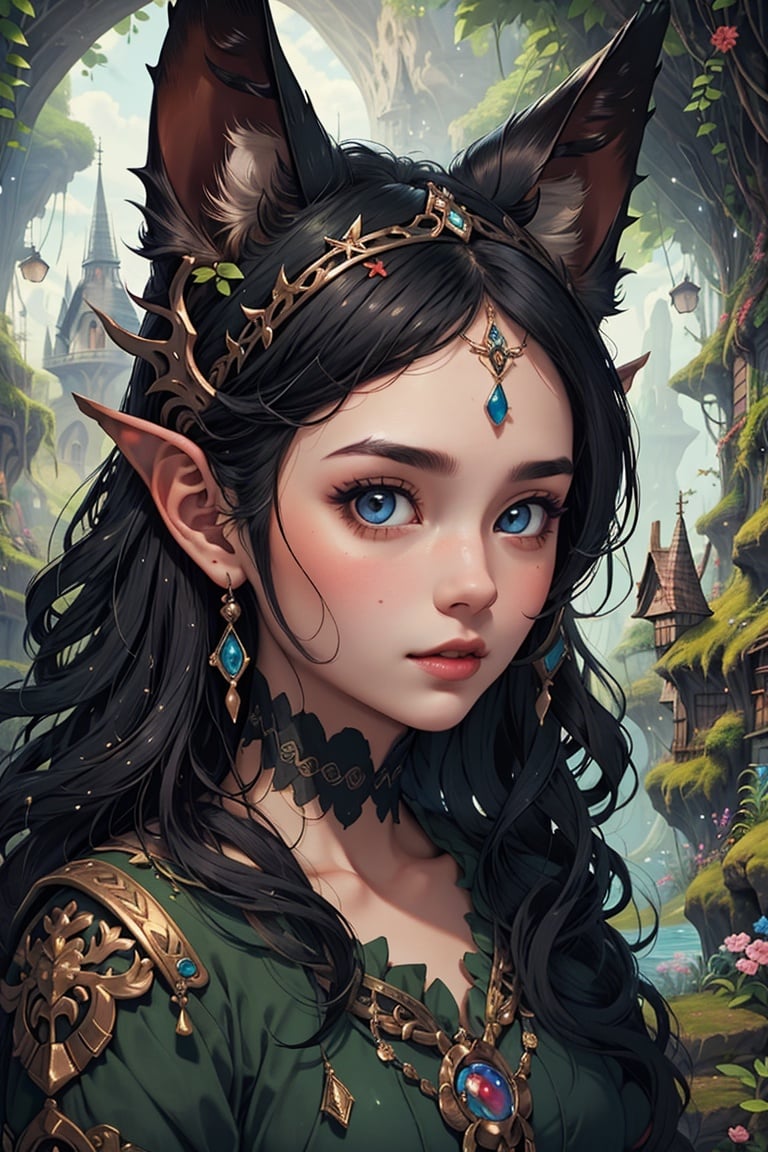 masterpiece,best quality,1girl,fantasy,landscape,beautiful face,ultra high detailed face,black hair,Animal ear, <lora:EMS-8520-EMS:0.6>