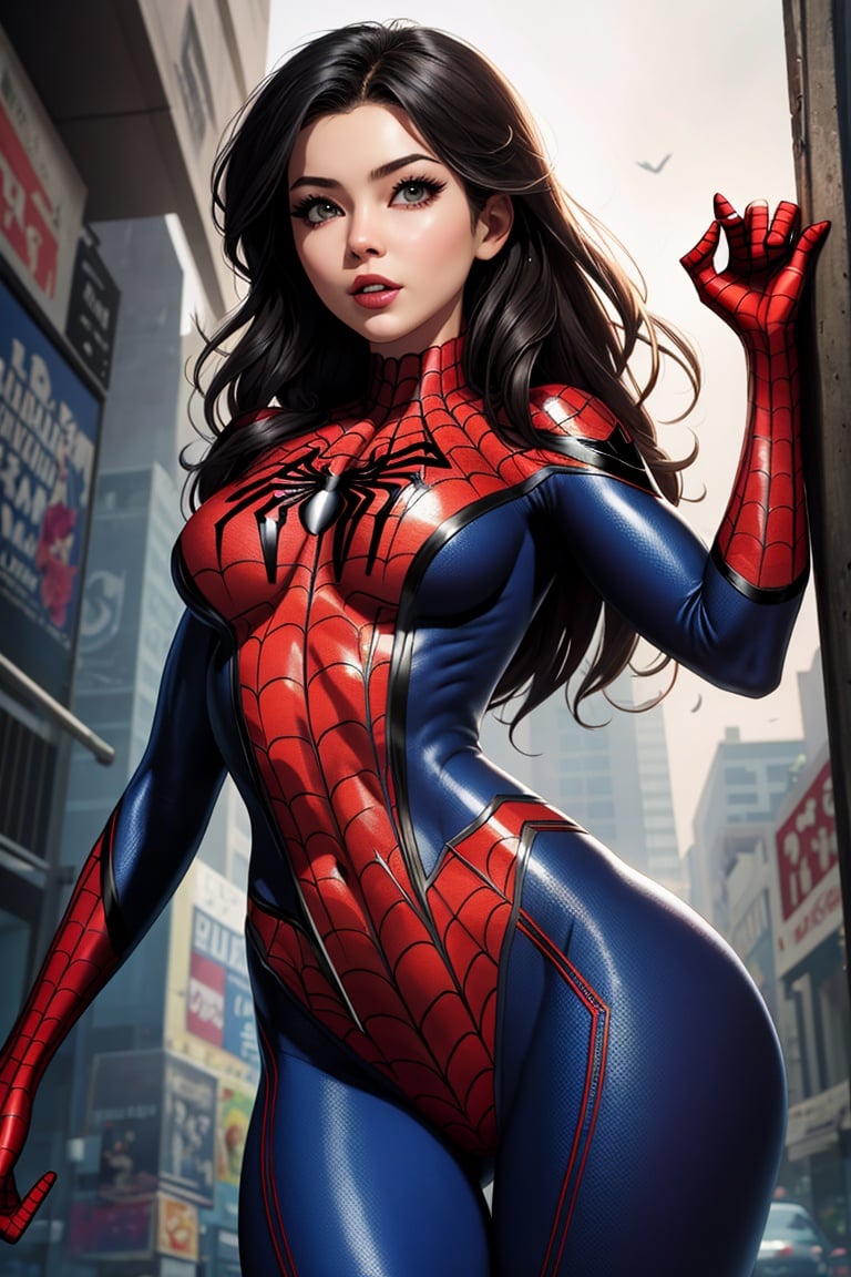 Beautiful woman detailed defined body using spider man cosplay UHD, small breasts, jim lee art--20