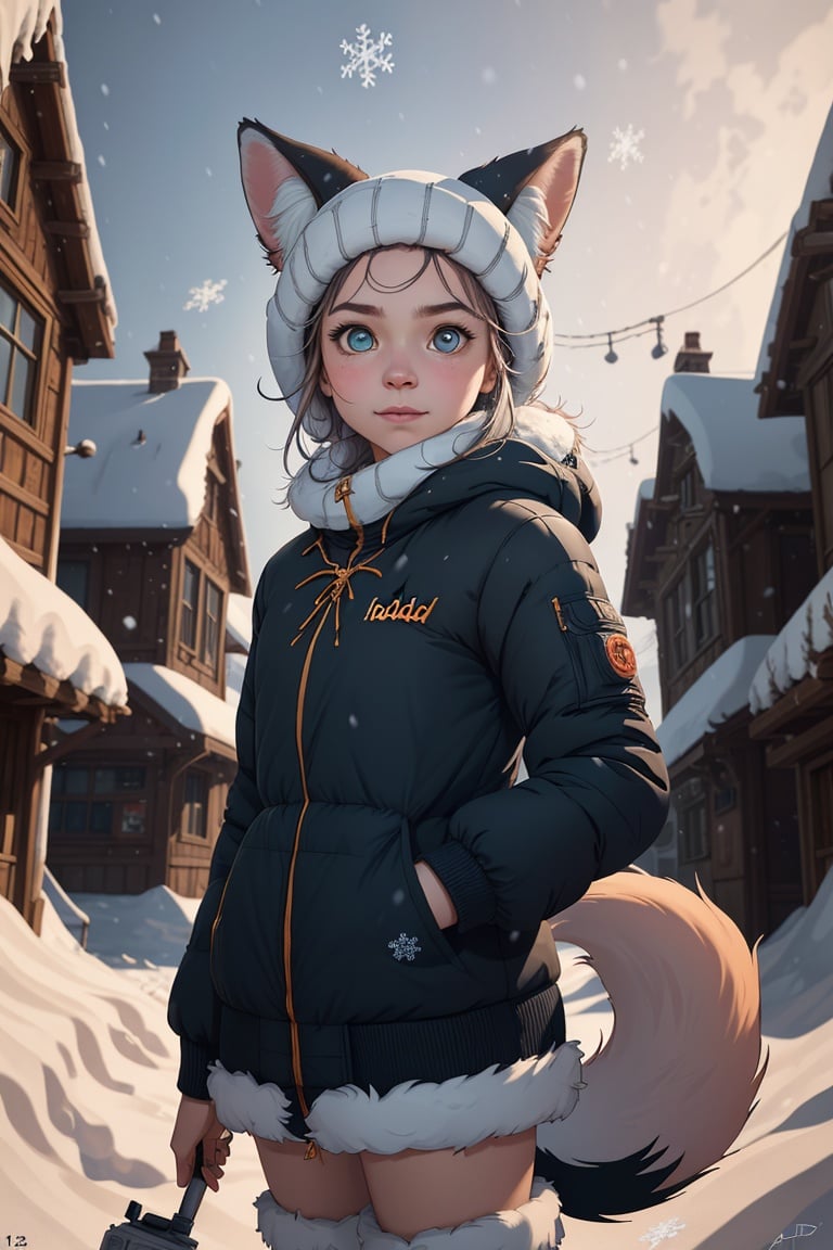 (Raw Photo: 1.2), (Photorealistic: 1.4), (Best Quality: 1.4), (Ultra High Resolution: 1.2), (High Detail: 1.3), (HDR: 1.2), (Cinematic Lighting: 1.3), (Eye Detail), (Detailed Facial Features), (Detailed Fur), (Snow Background: 1.2), Cute girl Little Fox, Standing Pose, (3/4 Body Portrait: 1.2), (Fluffy Tail: 1.2), (Soft Fur: 1.2), (Charming: 1.2), (Looks at the Viewer), (Innocent Facial Expression), (Dreamy), (Fantastic: 1.3), (ethereal: 1.3), (magical: 1.2), (snowflakes: 1.2), (winter wonderland:1.3), (whimsical:1.2), (playful:1.2)., (Soft Lighting), ( Filip Hodas artis:1.5)