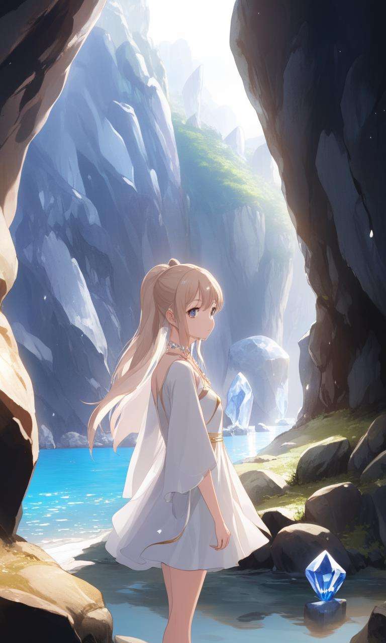 <lora:DreamARTSDXL:1>, 1girl, landscape, masterpiece, crystal, anime, portrait, cave,