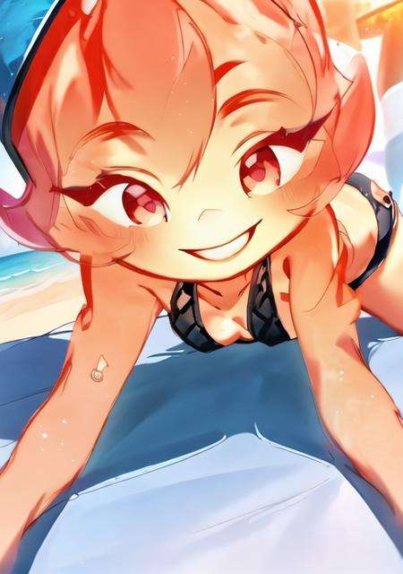 masterpiece, detailed face, detailed eyes, <lora:EmberElemental:1>, Ember, 1girl, (((solo))), girl made of fire, smiling, ((lying down on a beach towel, fullbody, using a black bikini, thick tighs)), detailed background, top down view, beach, sunshade shadow