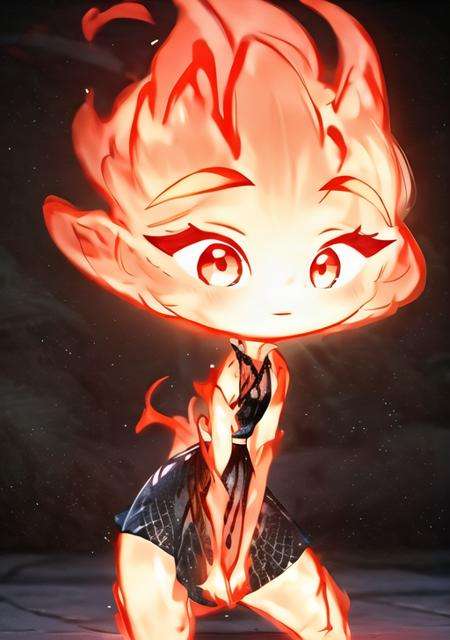 masterpiece, detailed face, detailed eyes, <lora:EmberElemental:1>, Ember, 1girl, girl made of fire, standing, fullbody, dark background,