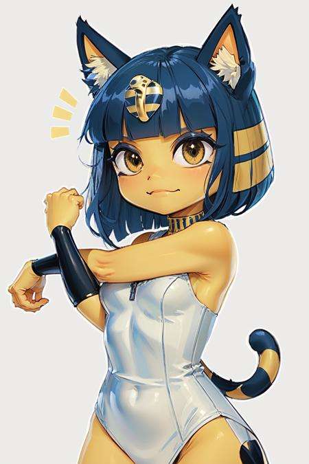 (masterpiece, best quality),  intricate details,1girl,  <lora:Ankha_v2_RT_e6_R-128:0.8> ankha,  yellow skin, smug, cat ears,   <lora:concept_cross-bodystretch:1> cross-body stretch, stretching, 