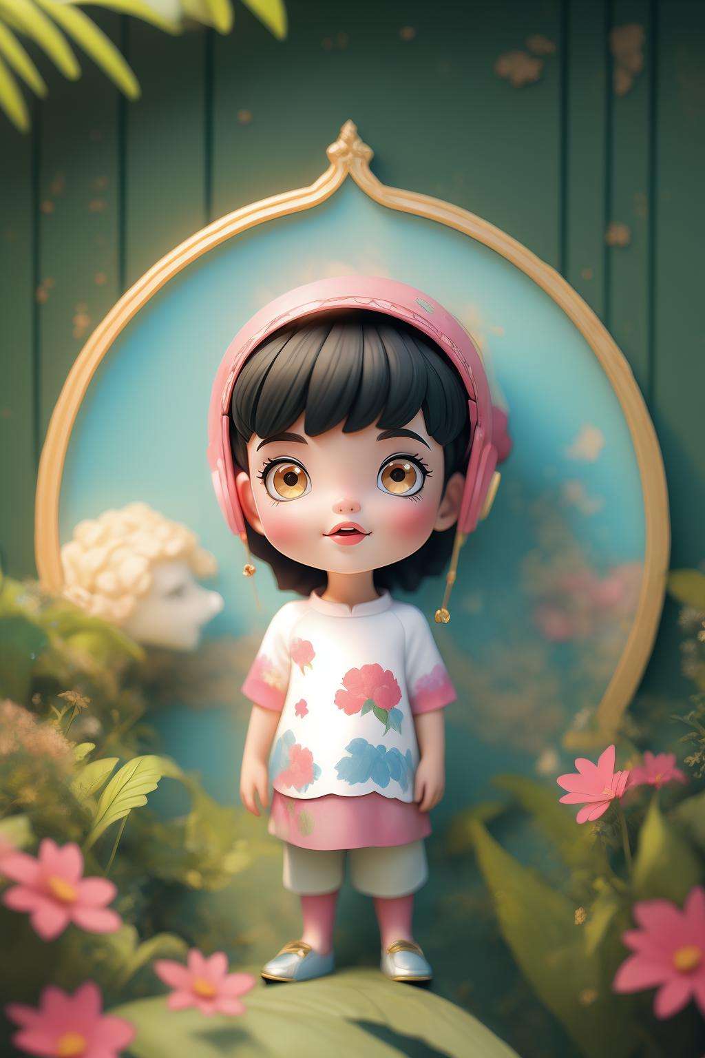 aodai, (masterpiece,best quality:1.5), (style of Tim Doyle ,style of Robert Ingpen :1.5) BREAK( short hair , Blue-black hair:1.1), portrait, BREAK(lady:1.2), Spring, brown eyes, 😖, chibi 