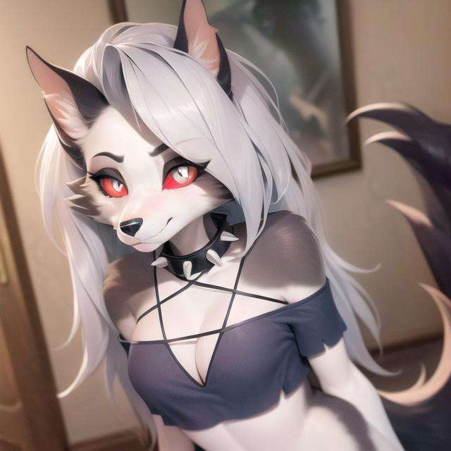 masterpiece, best quality, face portrait of a female anthro loona hellhound, loonacroptop, detailed face, detailed eyes, (slit pupils, white eyes:1.2), red sclera, happy, [smile, [spiked collar], pentagram]