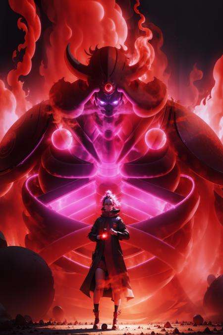 ((1girl inside a red glowing giant)), aura surrounding her, smoke, flare, electricity, plasma,  <lora:Susanoo-10:0.9>, susanoo,