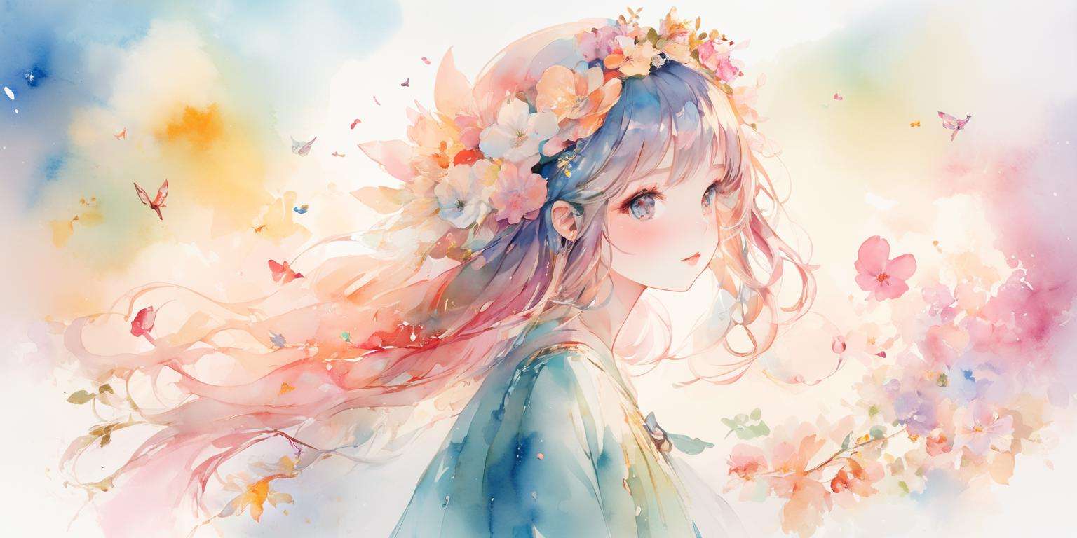absurdres, highres, ultra detailed, (1girl:1.3), kawaiiBREAK, watercolor style, soft blending, dreamy washes, delicate textures,