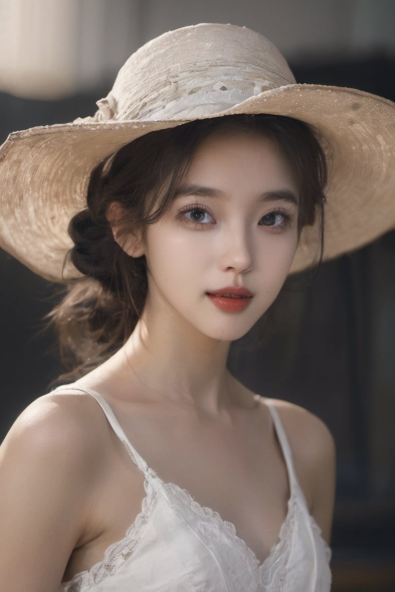 masterpiece, best quality, highres, photorealistic, realistic, pale skin, (black eyes:1.4), sc, 
1girl, solo, dress, close-up, upper body, long hair, updo hairstyle, cowboy shot, looking at viewer, chinese girl, asian girl, beautiful girl, young girl, sc