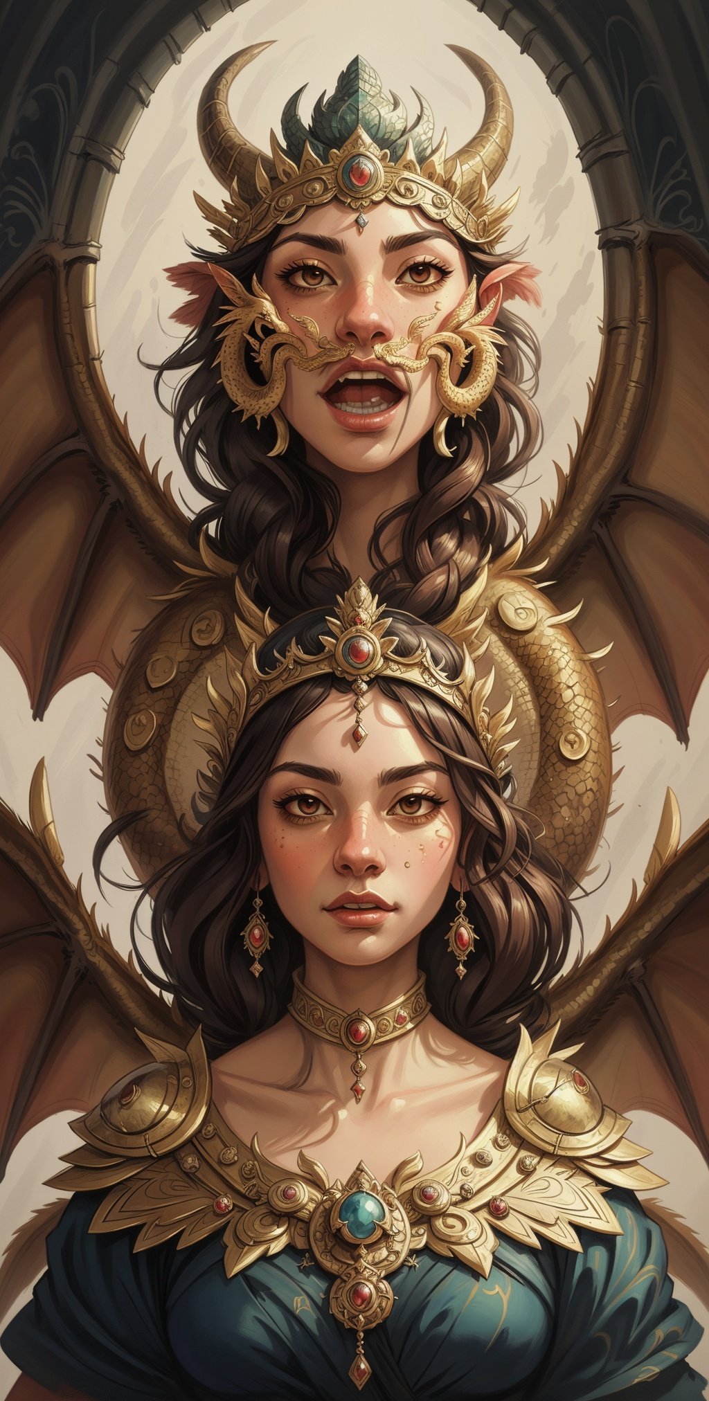 masterpiece, best quality, of ancient dragons is a highly detailed portrait concept art epic fantasy art portrait of a beautiful goddess and a dragon