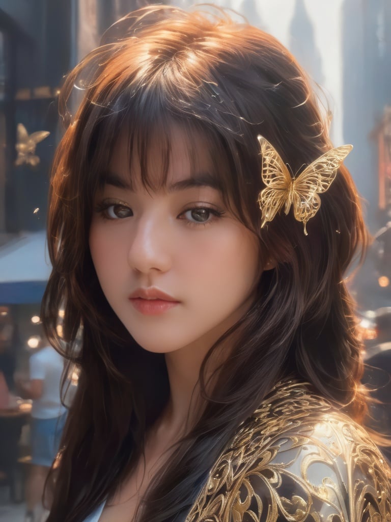 8k portrait of beautiful cyborg with brown hair, intricate, elegant, highly detailed, majestic, digital photography, art by artgerm and ruan jia and greg rutkowski surreal painting gold butterfly filigree, broken glass, (masterpiece, sidelighting, finely detailed beautiful eyes: 1.2), hdr,<lora:v0nzy_SDXL_v1-000008:1>