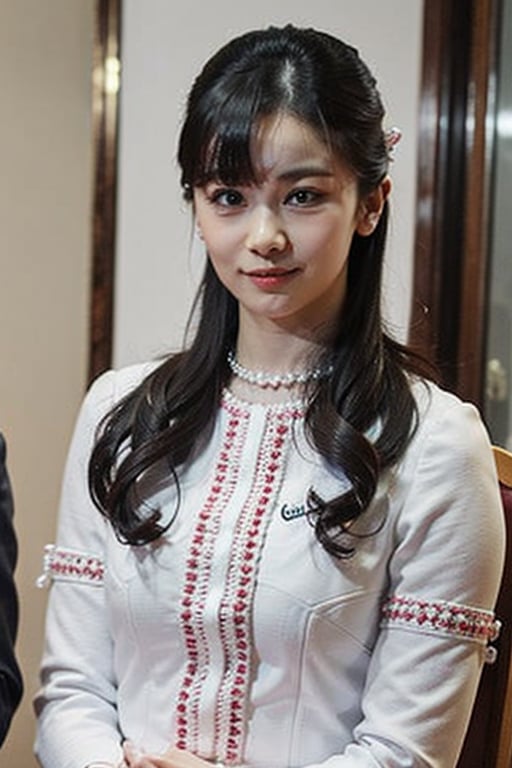 best quality, (photorealistic:1.2), 1girl, solo, detailed face, face focus, standing, black hair,(hair ornament:1.35),school uniform, ribbon-trimmed sleeves, detached sleeves, ribbon trim, wide sleeves, (looking at viewer:1.5) long hair, black eyes, bangs, lips, 