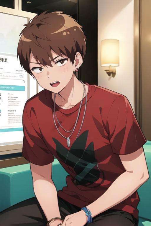 masterpiece, best quality, illustration, 1boy, solo, male focus, looking at viewer, , , <lora:ryuuya_romantic_killer:0.68>, ryuuya_romantic_killer, brown hair, jewelry, necklace, ,