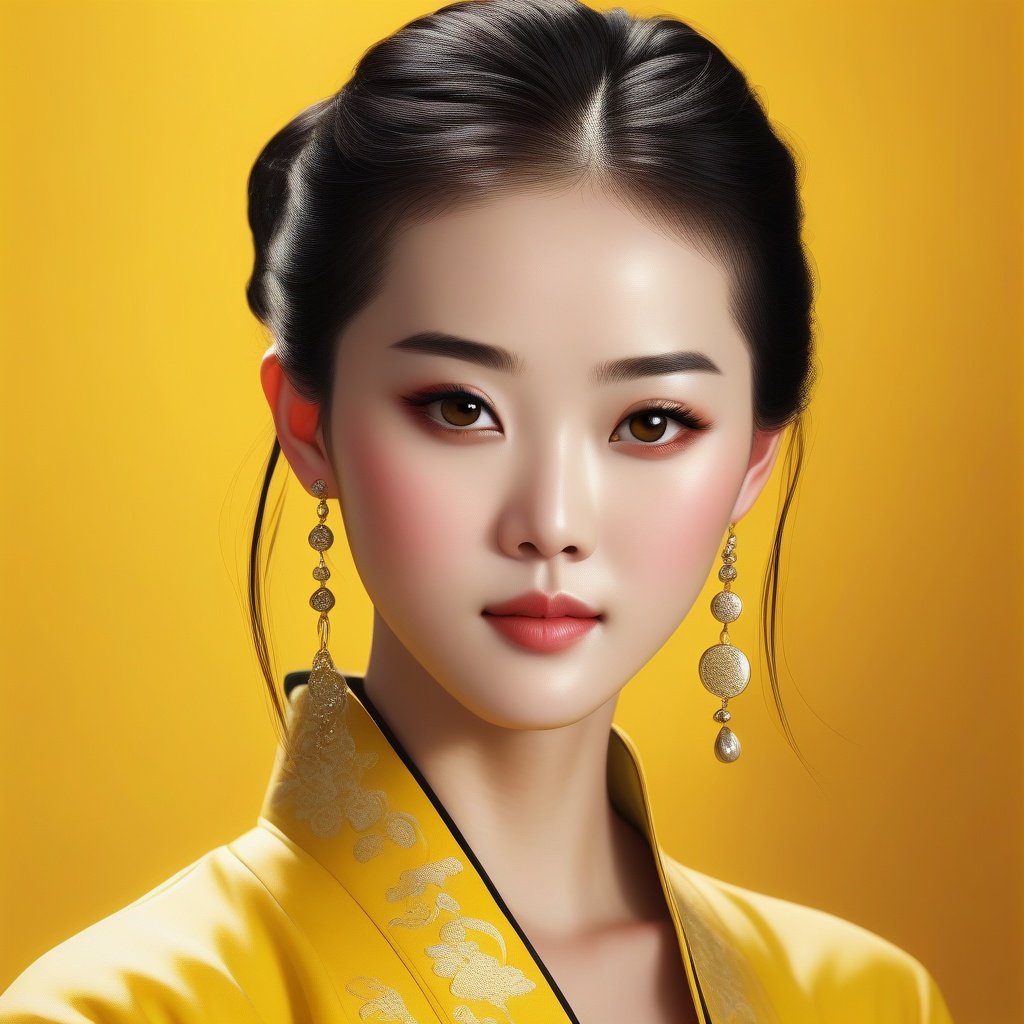 Beautiful Chinese girl, yellow background, ultra clear,realistic,beautifull, sharp face, <lora:EMS-22494-EMS:1>