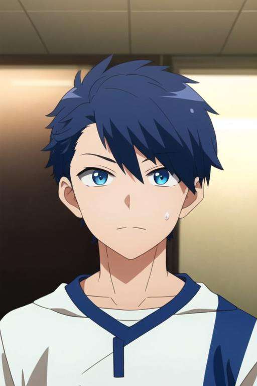 masterpiece, best quality, , 1boy, solo, male focus, looking at viewer, upper body, depth of field, <lora:makoto_oda:0.68>, makoto_oda, blue hair, blue eyes, sportswear,