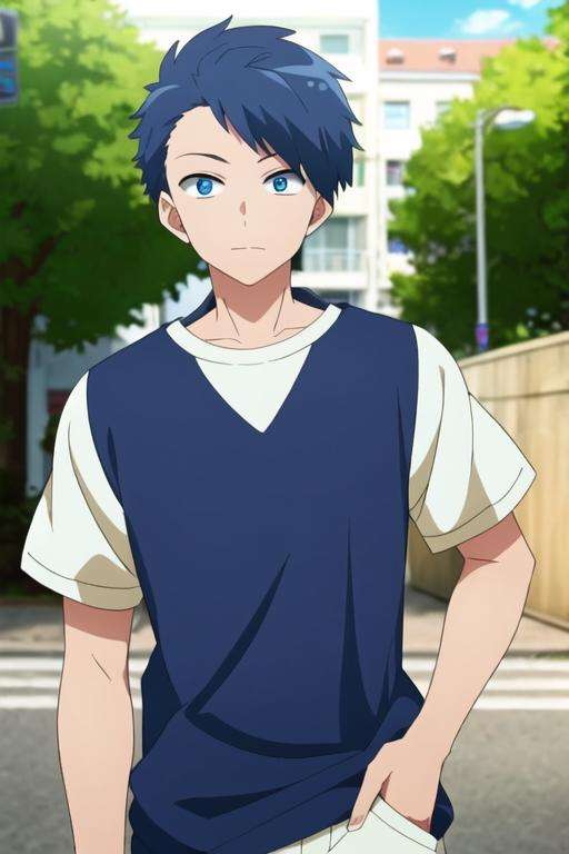 masterpiece, best quality, , 1boy, solo, male focus, looking at viewer, , depth of field, <lora:makoto_oda:0.72>, makoto_oda, blue hair, blue eyes, ,