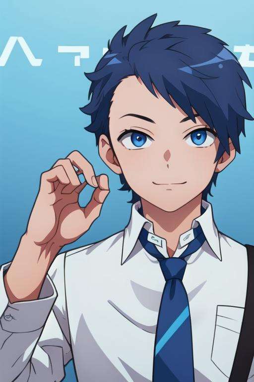 masterpiece, best quality, , 1boy, solo, male focus, looking at viewer, upper body, , <lora:makoto_oda:0.74>, makoto_oda, blue hair, blue eyes, formal, necktie, dress shirt,