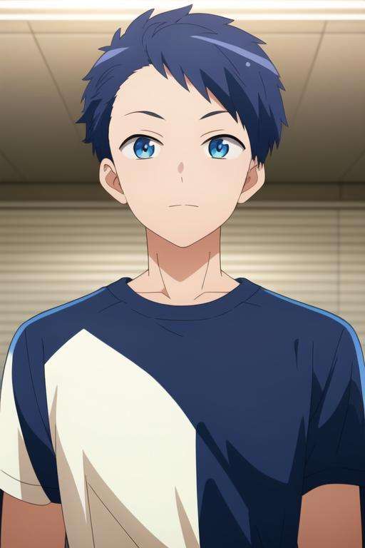 masterpiece, best quality, illustration, 1boy, solo, male focus, looking at viewer, upper body, depth of field, <lora:makoto_oda:0.72>, makoto_oda, blue hair, blue eyes, ,